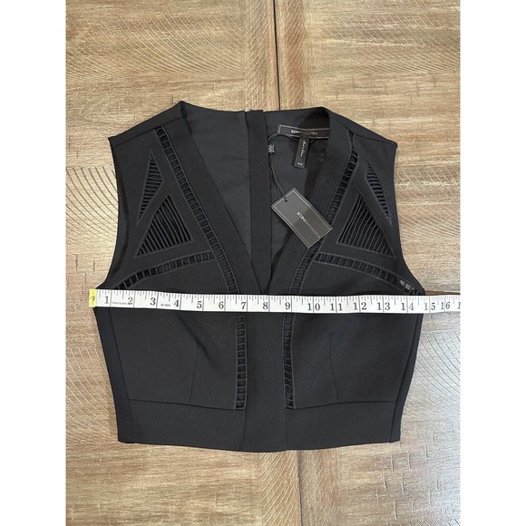NWT BCBG MAXAZRIA Black Deep V-Neck Tank Crop Mesh Cutouts Womens Size XXS $198 - Picture 10 of 13
